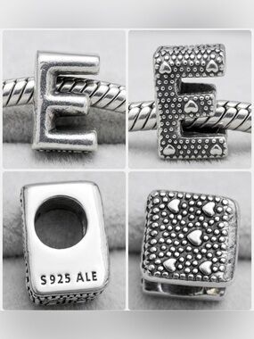 Authentic Pandora Retired Letter E Charm Sterling Silver 925 ALE Heart Initial
